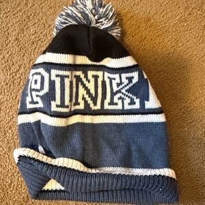 PINK Victoria's Secret Black and Blue Knit Beanie